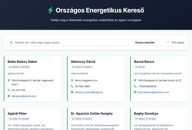 Budapesti Energetikusok kereső adatbázis