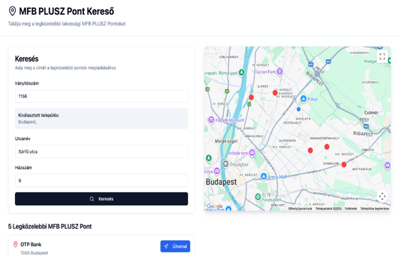 MFB PLUSZ Pont Kereső térképes alkalmazás